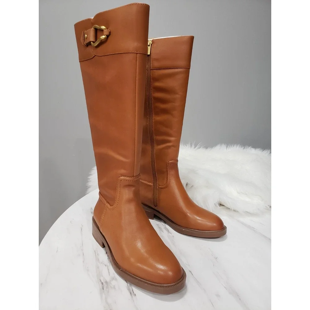 NEW SIZE 7 WIDE CALF  LEATHER Ridding Knee High Boots Brown ANDALIAN OLD MONEY